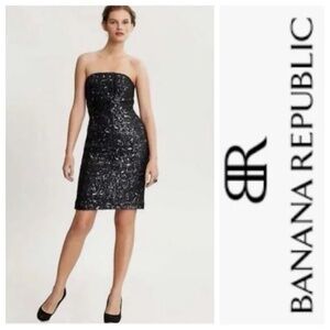 Banana Republic Strapless Black Sequin Sheath Cocktail Dress Size 2